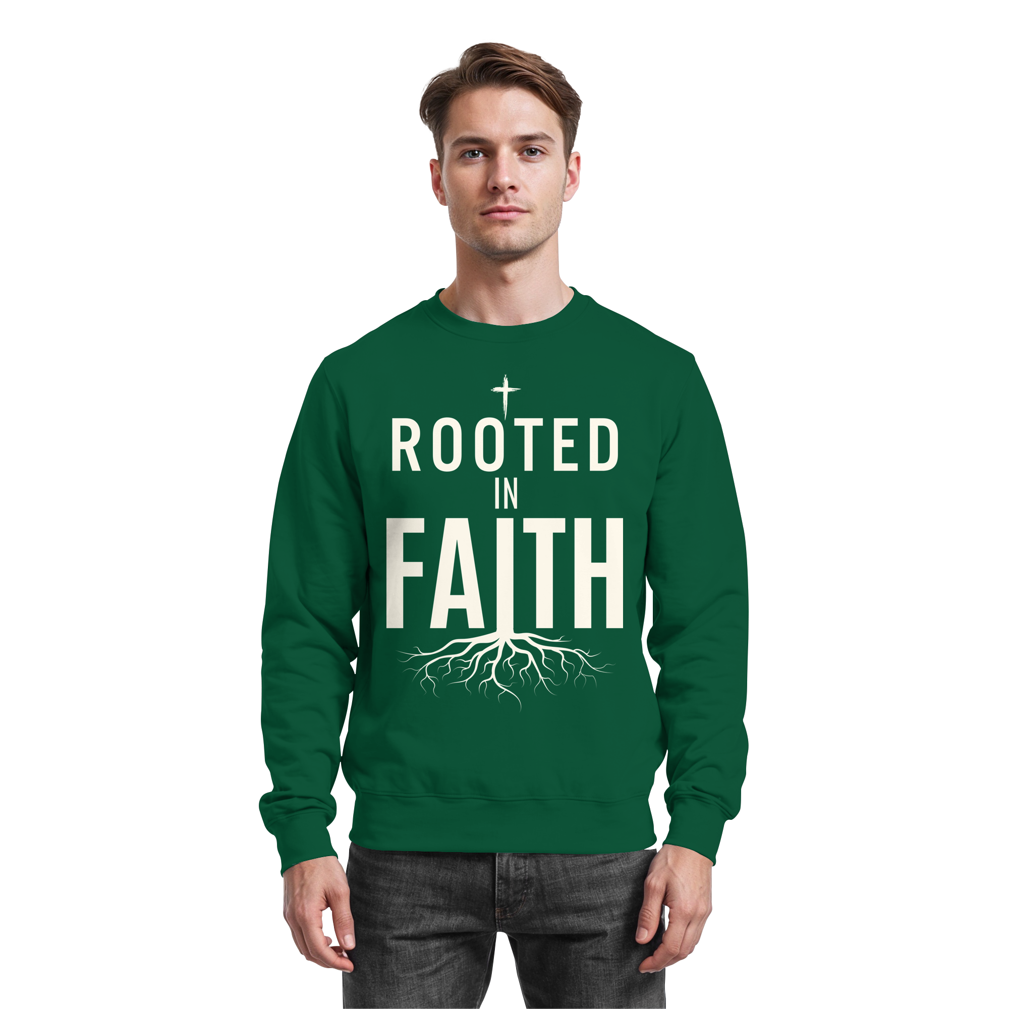 ROOTED IN FAITH - Basic Sweatshirt - The Cross Label