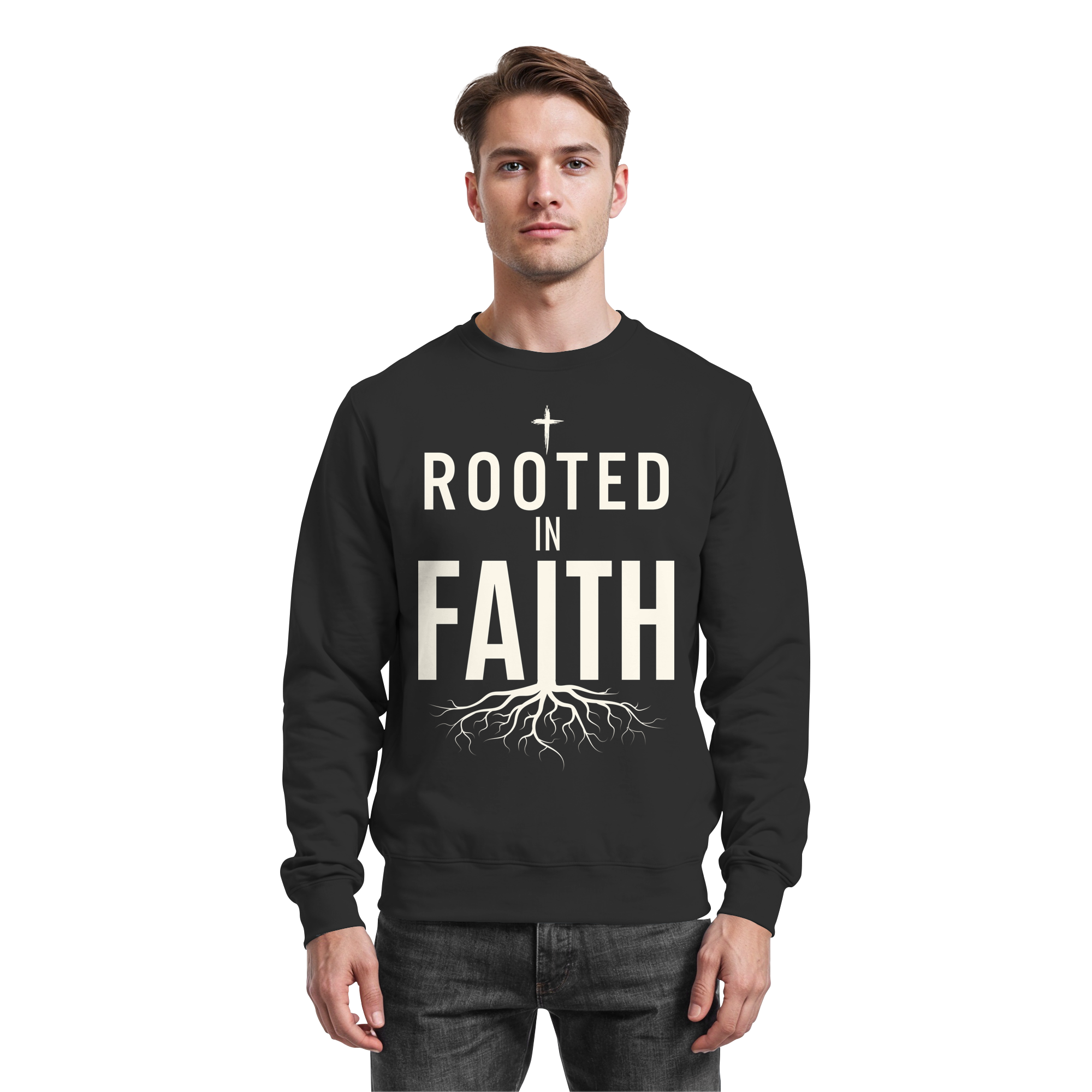 ROOTED IN FAITH - Basic Sweatshirt - The Cross Label