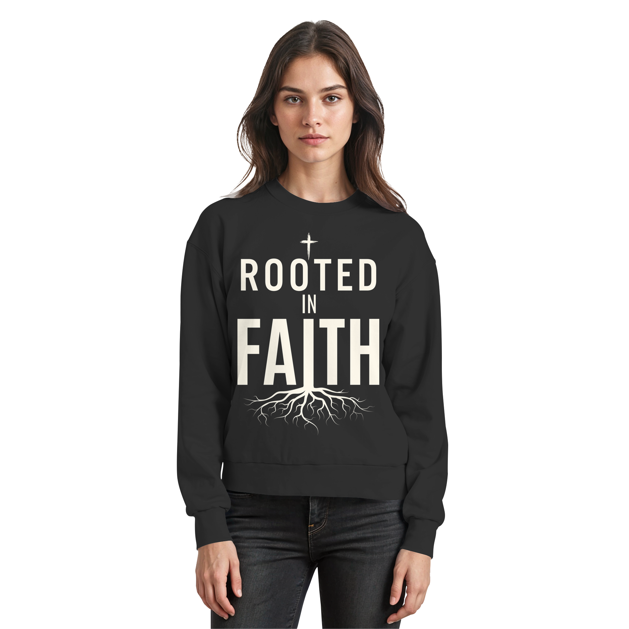 ROOTED IN FAITH - Basic Sweatshirt - The Cross Label