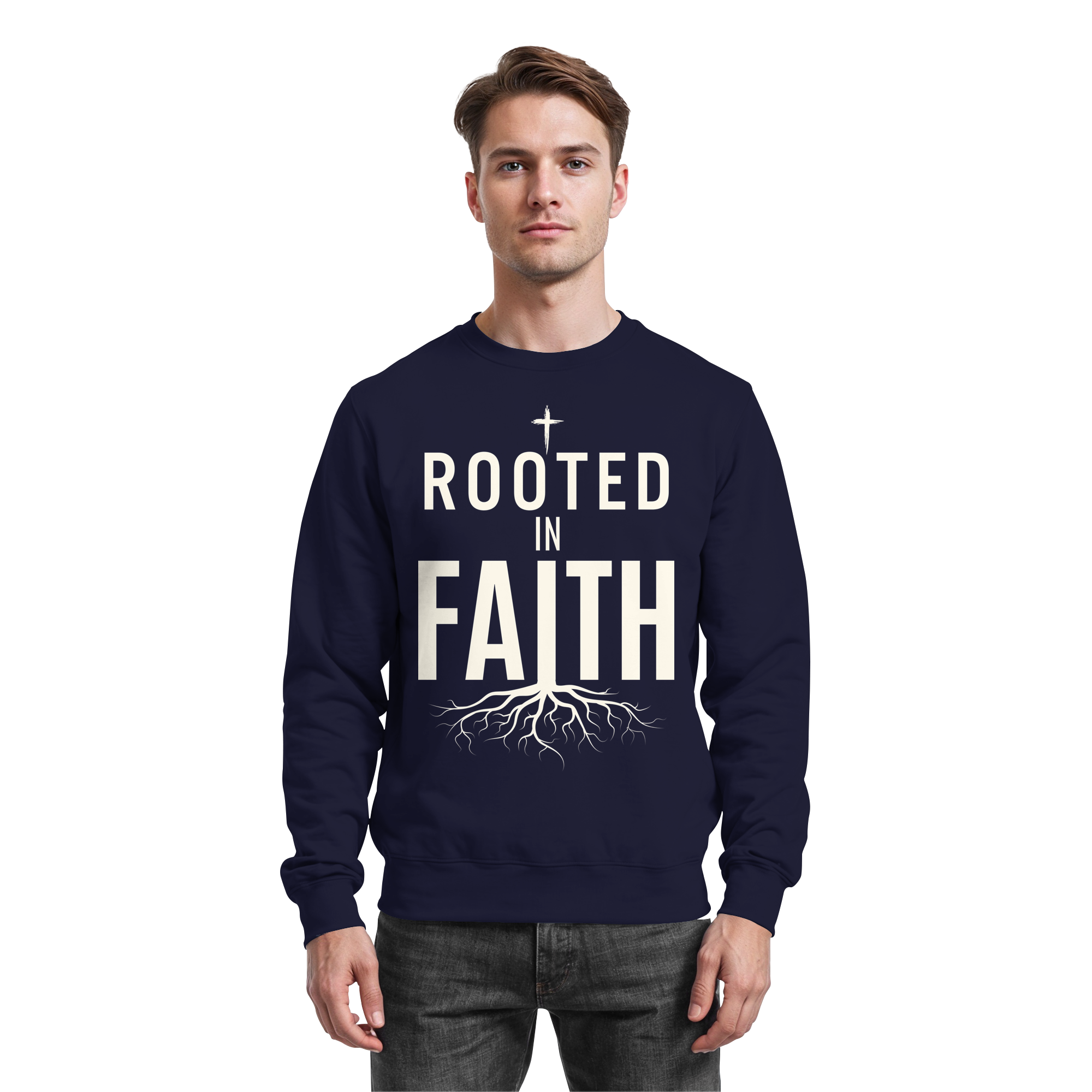 ROOTED IN FAITH - Basic Sweatshirt - The Cross Label