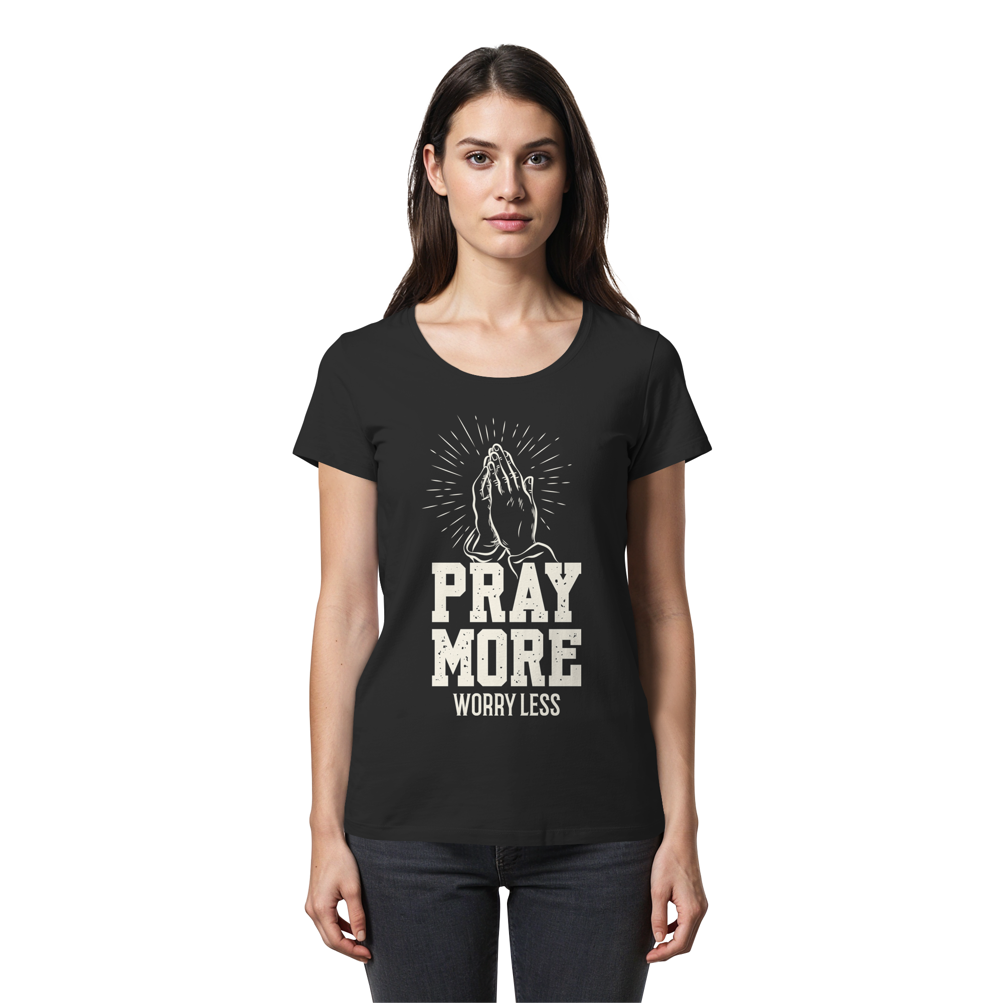 PRAY MORE, WORRY LESS - Womens Premium Classic T-Shirt - The Cross Label