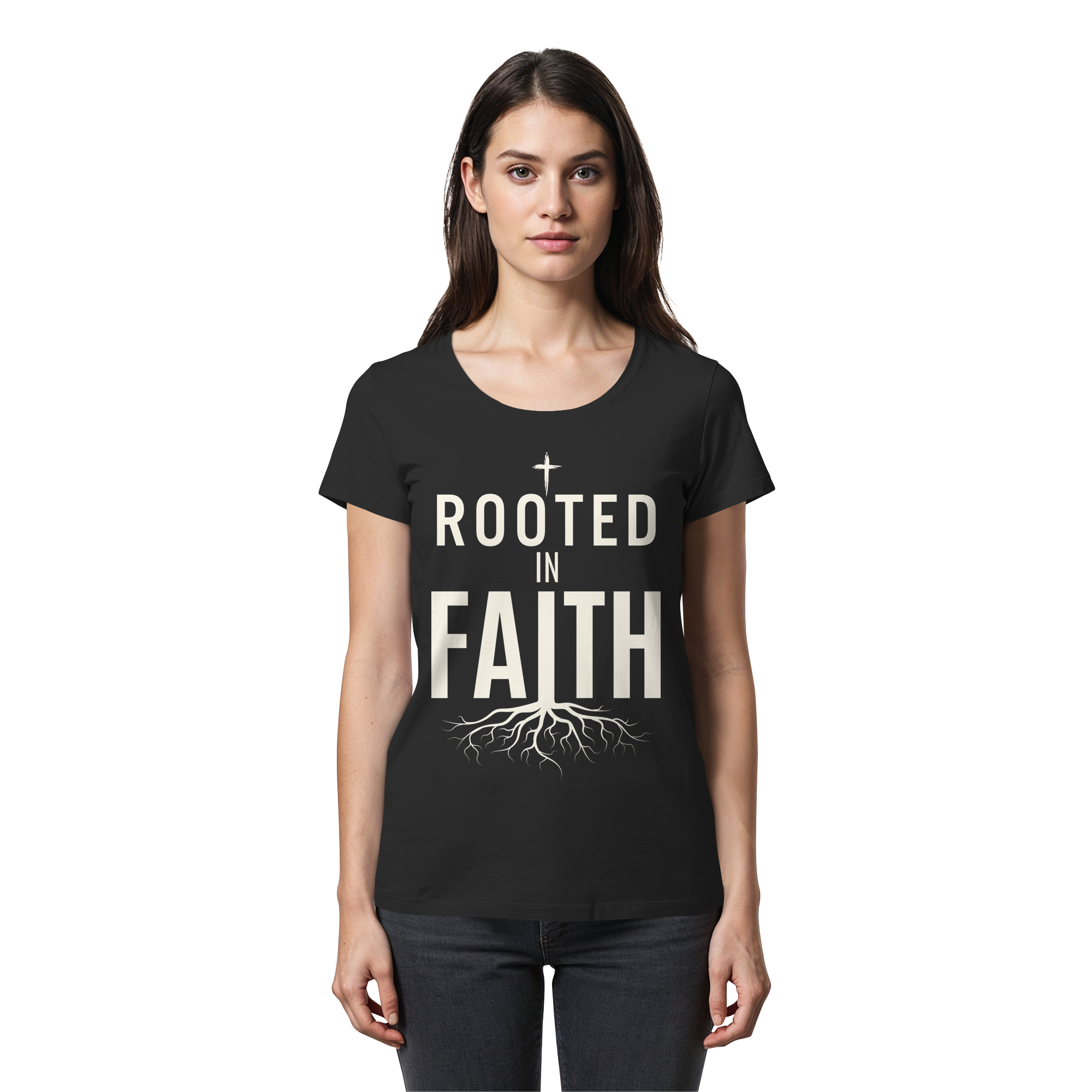 ROOTED IN FAITH - Womens Premium Classic T-Shirt - The Cross Label