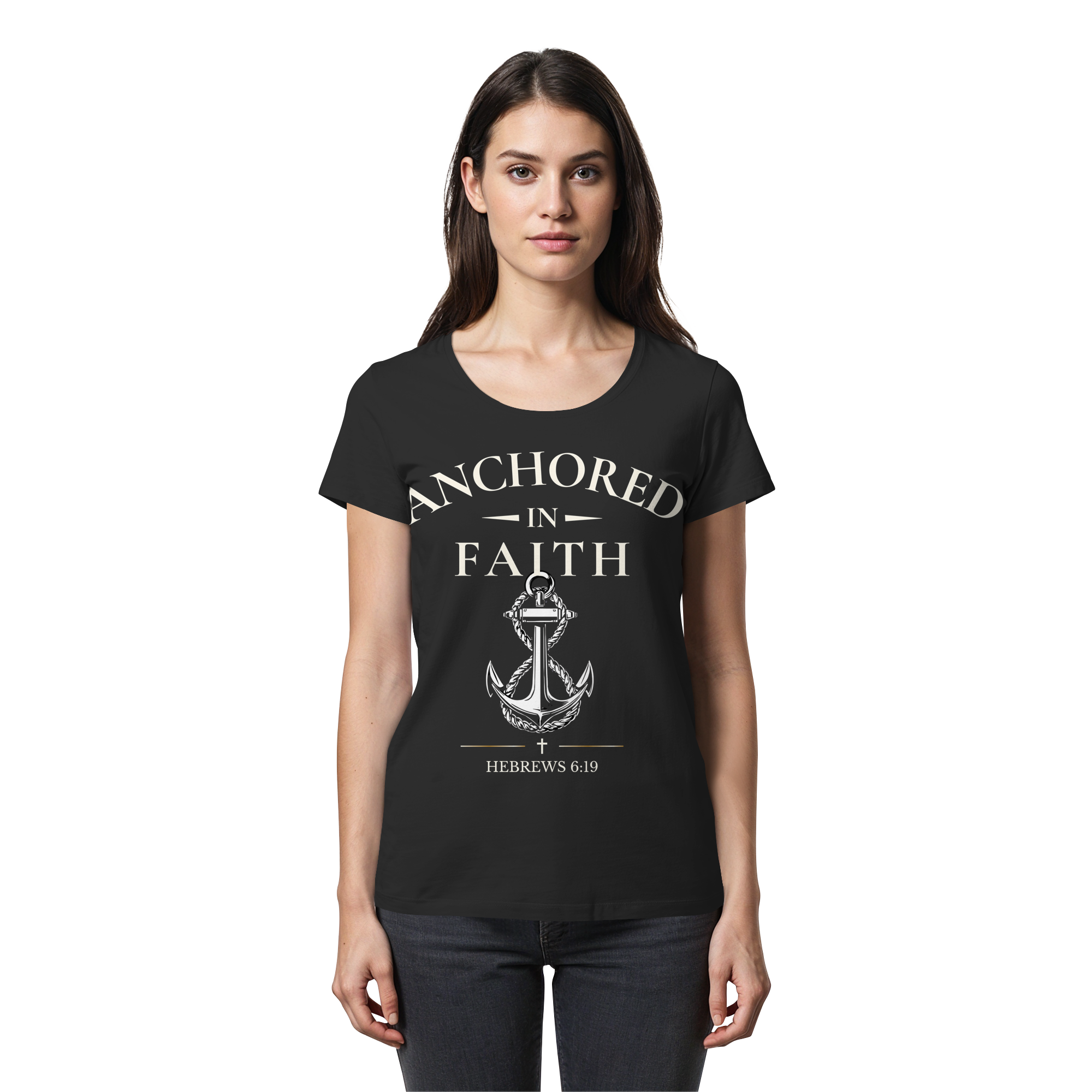 ANCHORED IN FAITH - Womens Premium Classic T-Shirt - The Cross Label