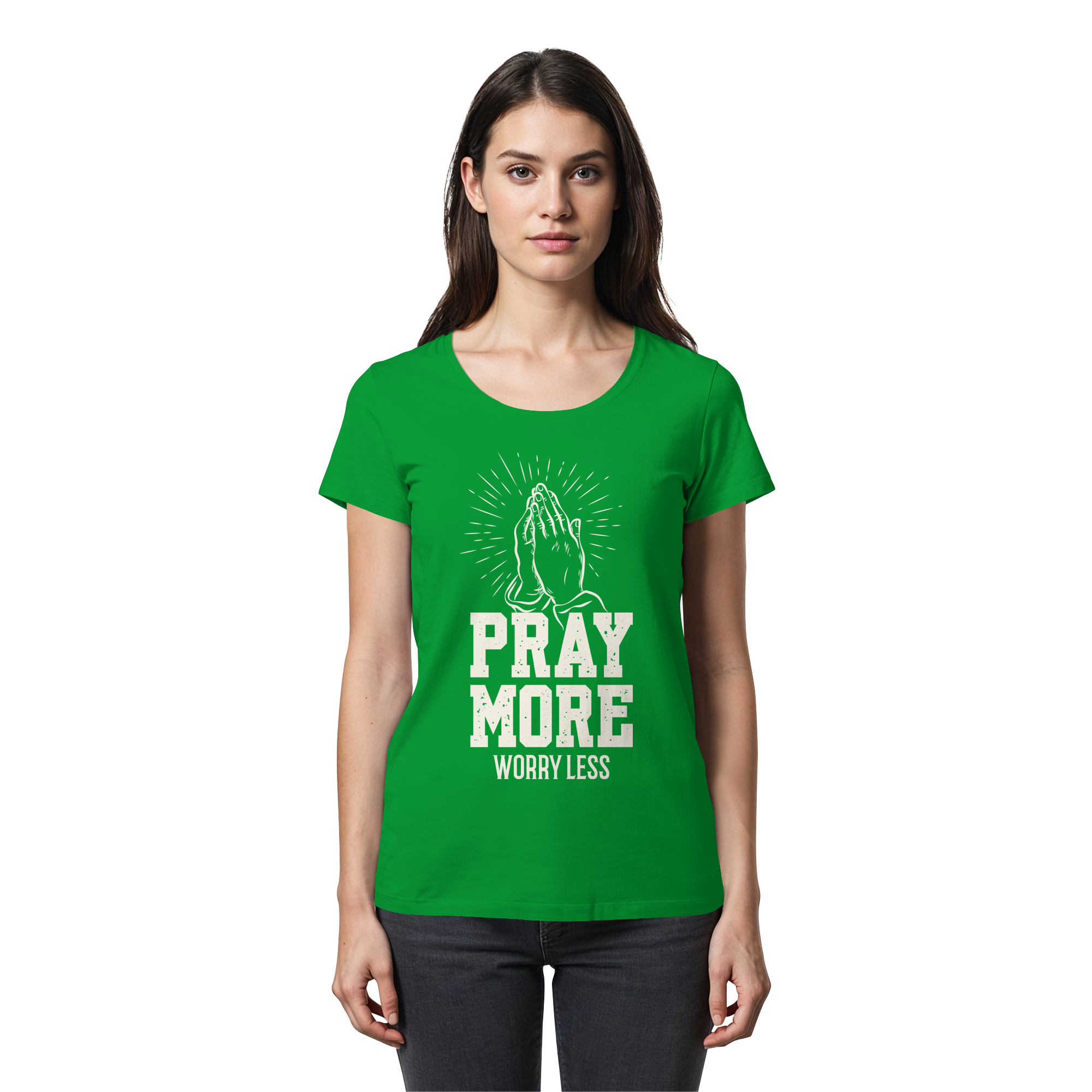 PRAY MORE, WORRY LESS - Womens Premium Classic T-Shirt - The Cross Label