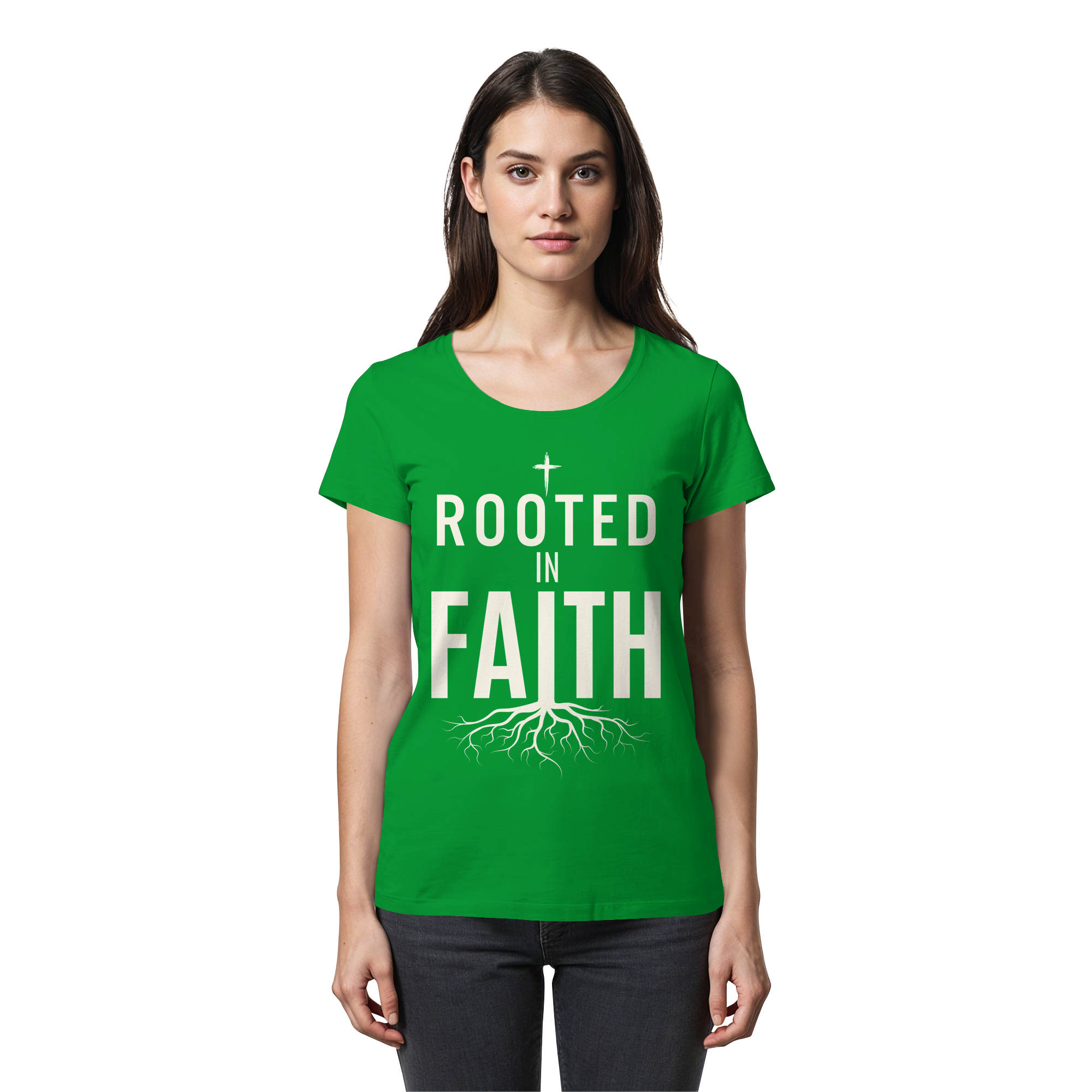 ROOTED IN FAITH - Womens Premium Classic T-Shirt - The Cross Label