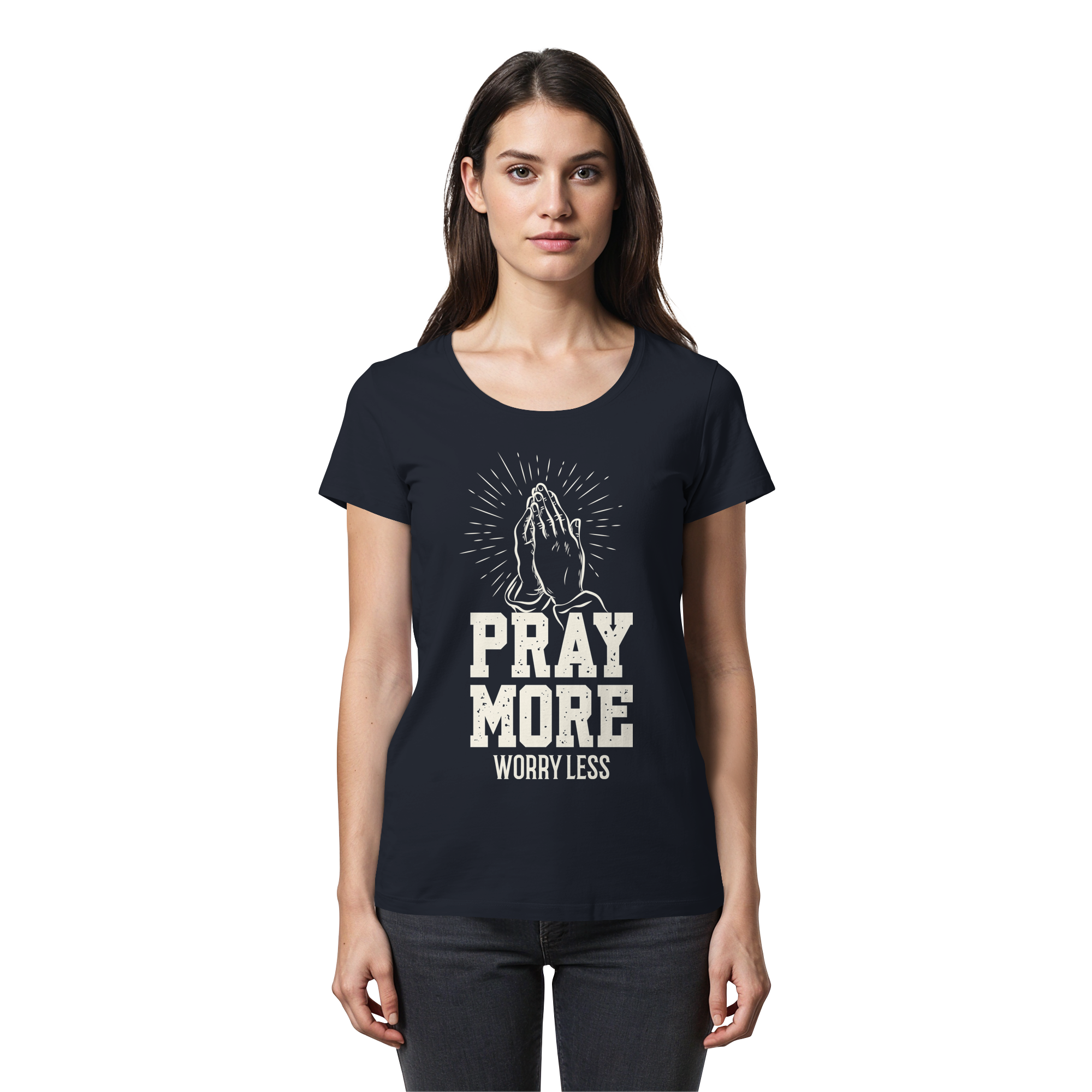 PRAY MORE, WORRY LESS - Womens Premium Classic T-Shirt - The Cross Label
