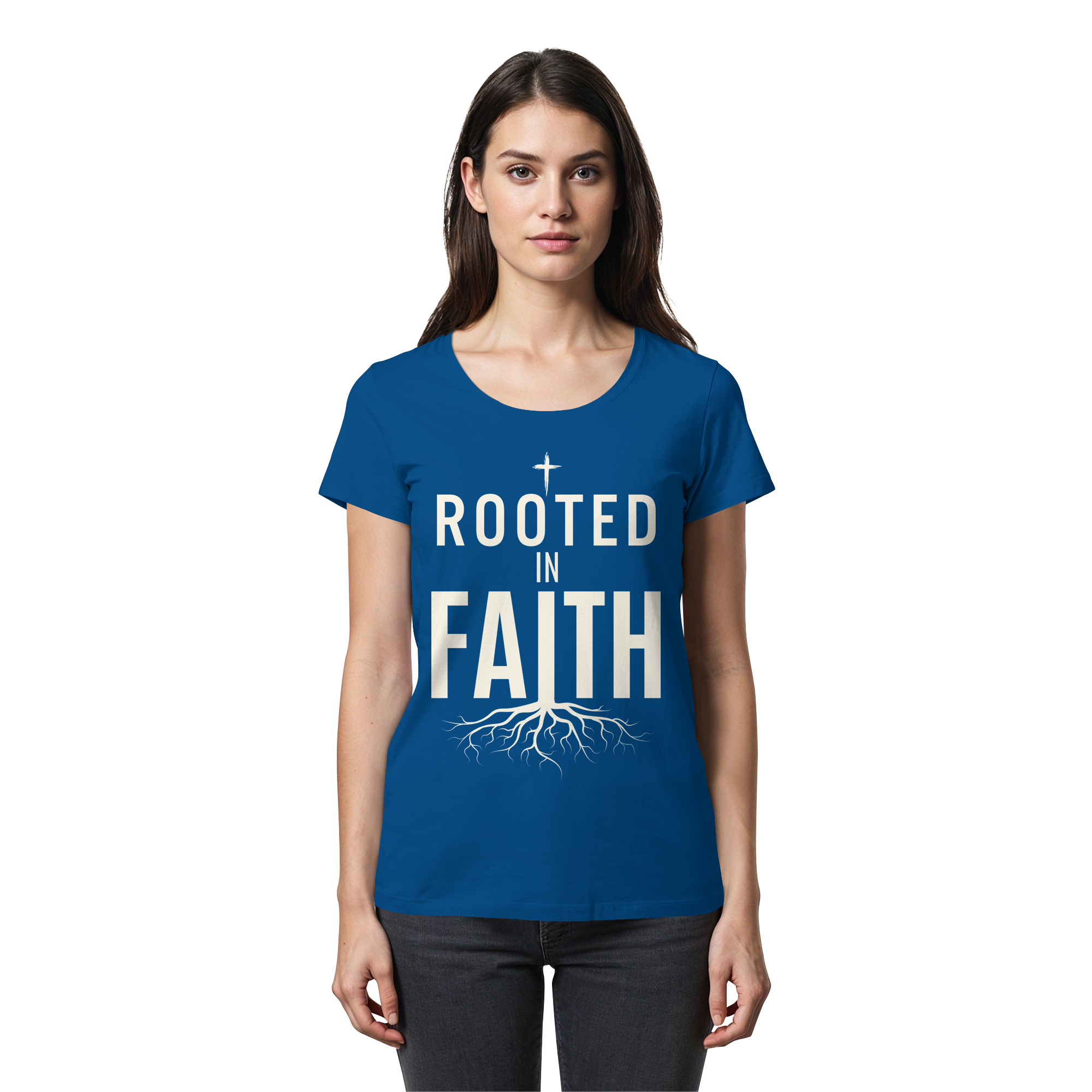 ROOTED IN FAITH - Womens Premium Classic T-Shirt - The Cross Label